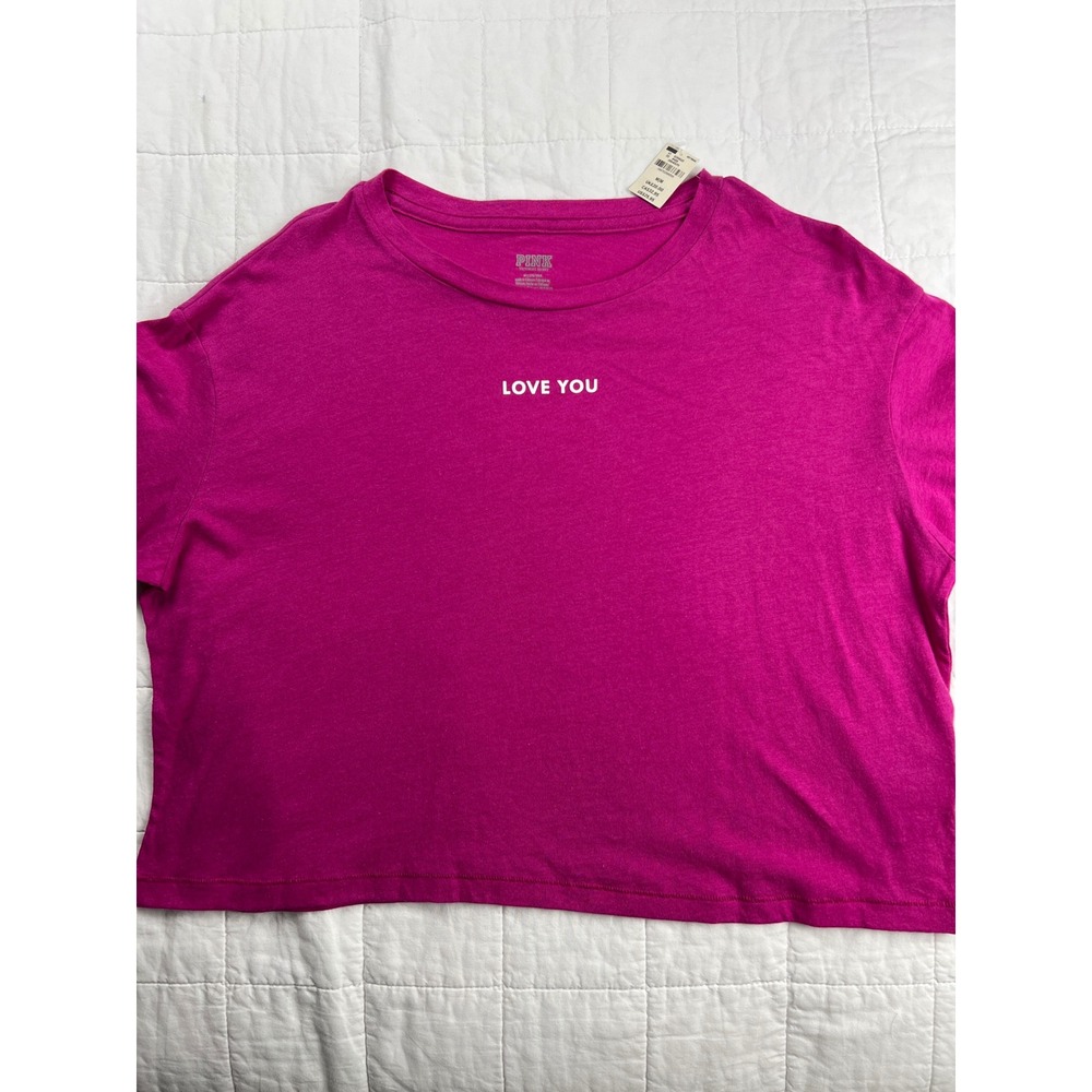 Victoria's Secret PINK LOVE YOU Cropped Tee Shirt Magenta Size Medium NWT